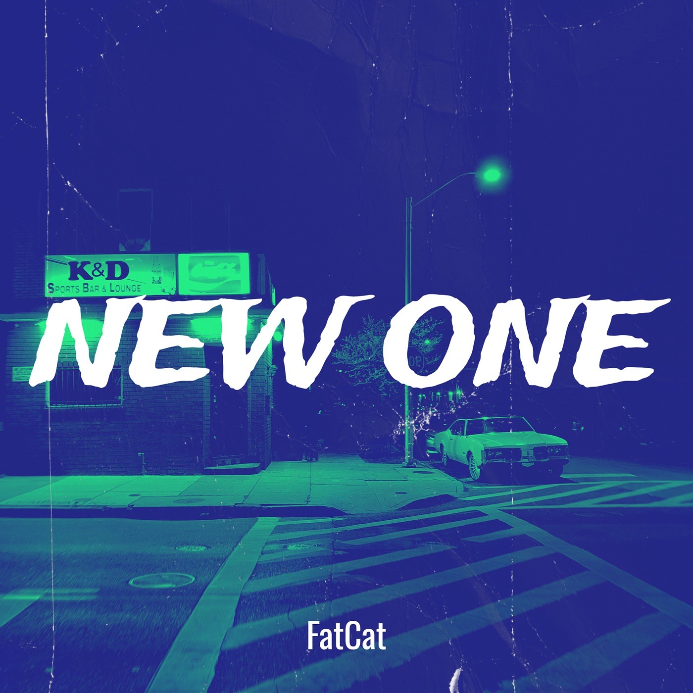 FatCat New One official cover artwork with white lettering over a blue and green street scene