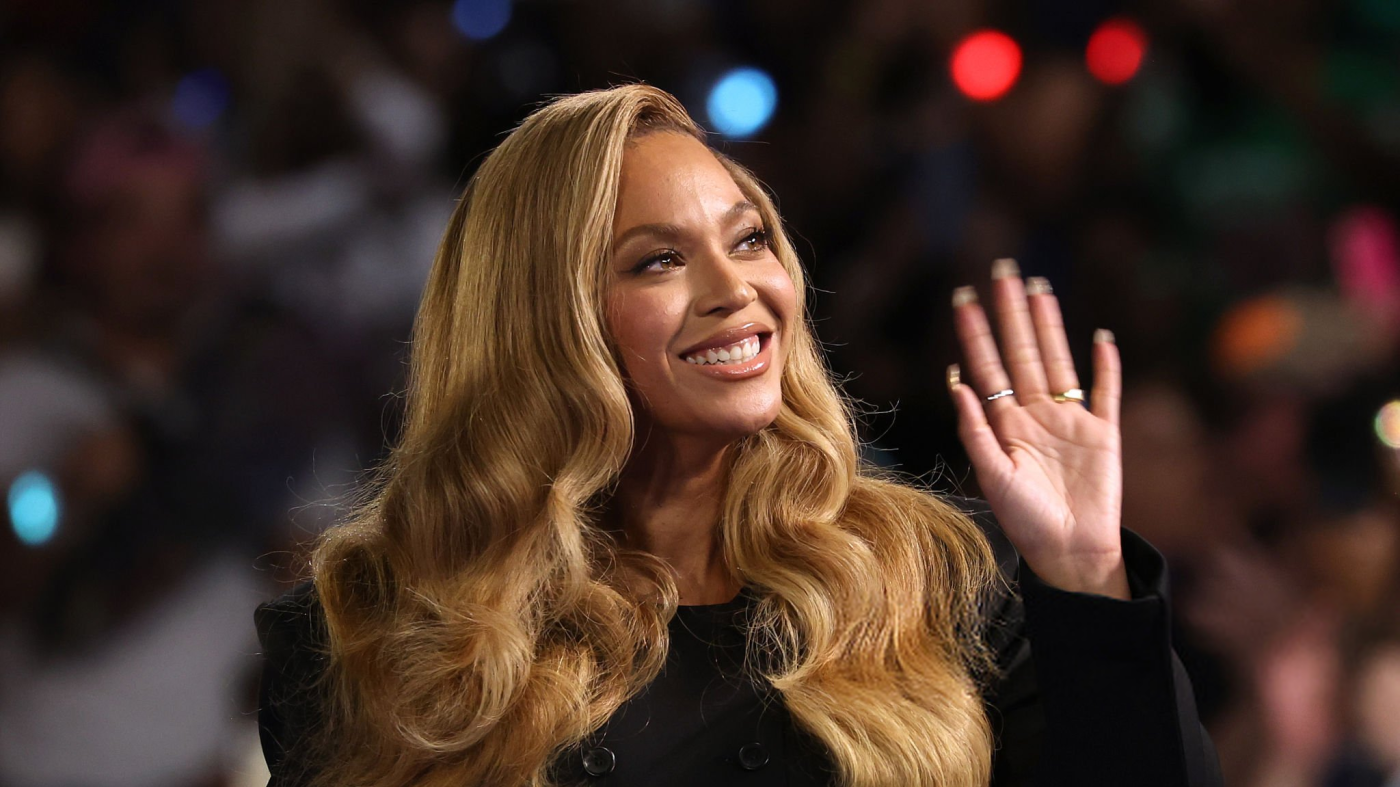 Beyonce - HOUSTON, TEXAS - OCTOBER 25: Recording artist Beyonce looks on during a campaign rally with Democratic presidential nominee, U.S. Vice President Kamala Harris, at Shell Energy Stadium on October 25, 2024 in Houston, Texas. Vice President Kamala Harris is campaigning in Texas holding a rally supporting reproductive rights with recording artists Beyonce and Willie Nelson. (Photo by Justin Sullivan/Getty Images)